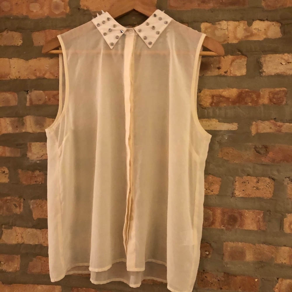 Cream Sparkle & Fade Top with Studded Collar